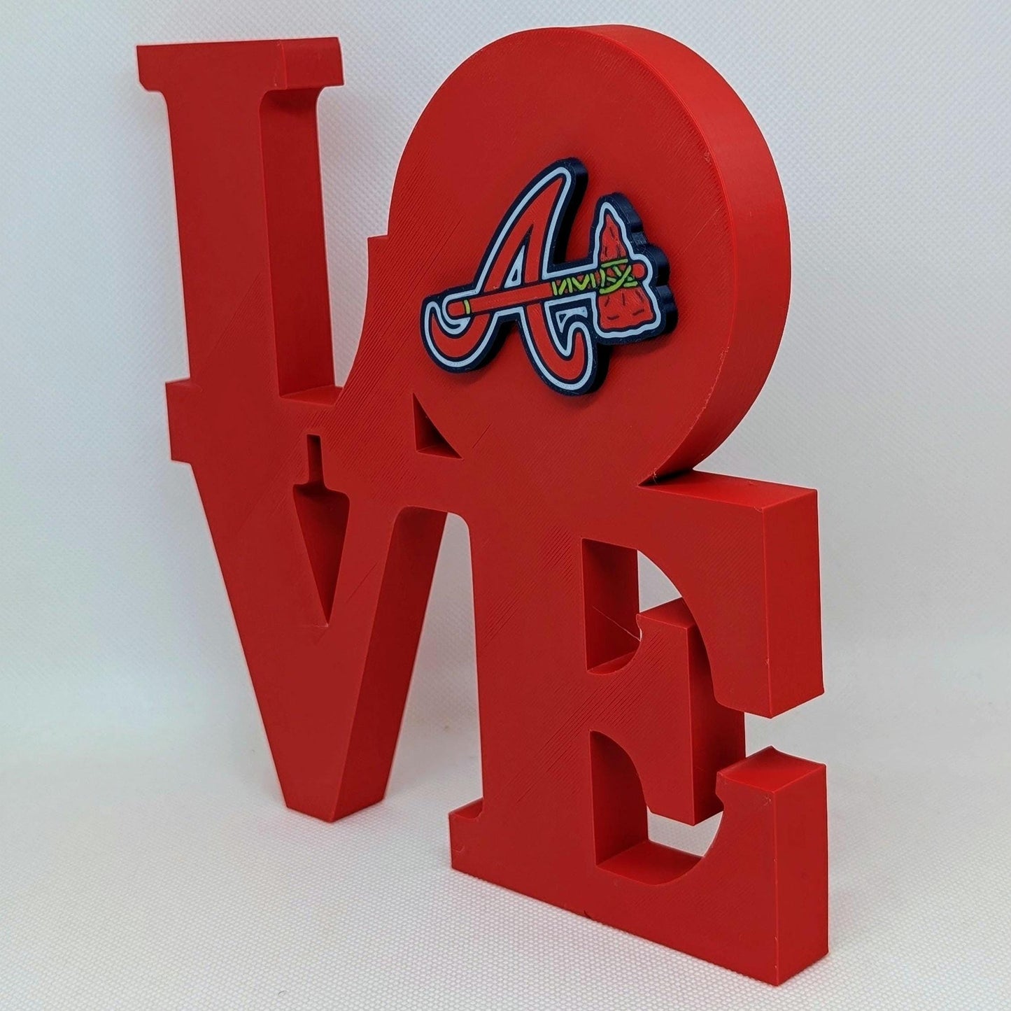 Atlanta Braves Red 'LOVE' decorative sign with a sports team logo on a white background