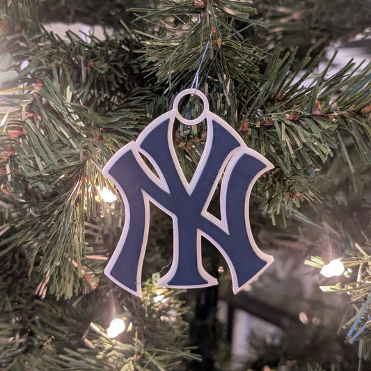 New York Yankees logo ornament on a Christmas tree